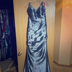 Beautiful beaded strap silver evening dress